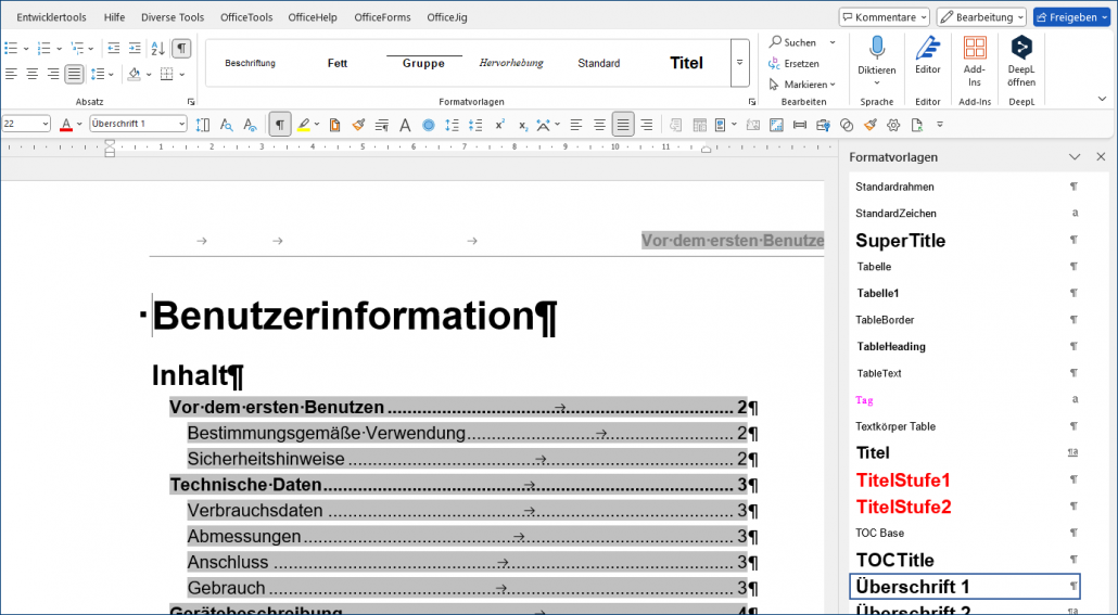 Format- und Dokumentvorlagen